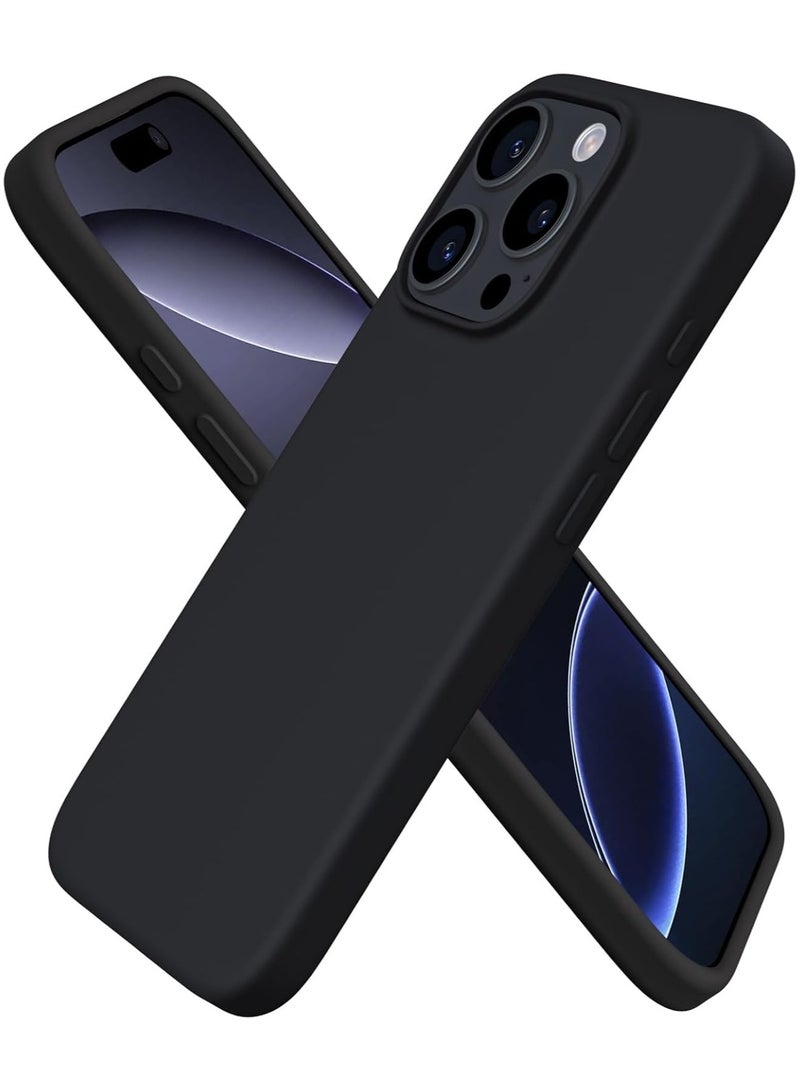Premium Silicone Case for iPhone 16 Pro – Soft Touch Shockproof Protective Cover with Camera Protection, Microfiber Lining Anti-Fingerprint Anti-Scratch Finish Case - Black