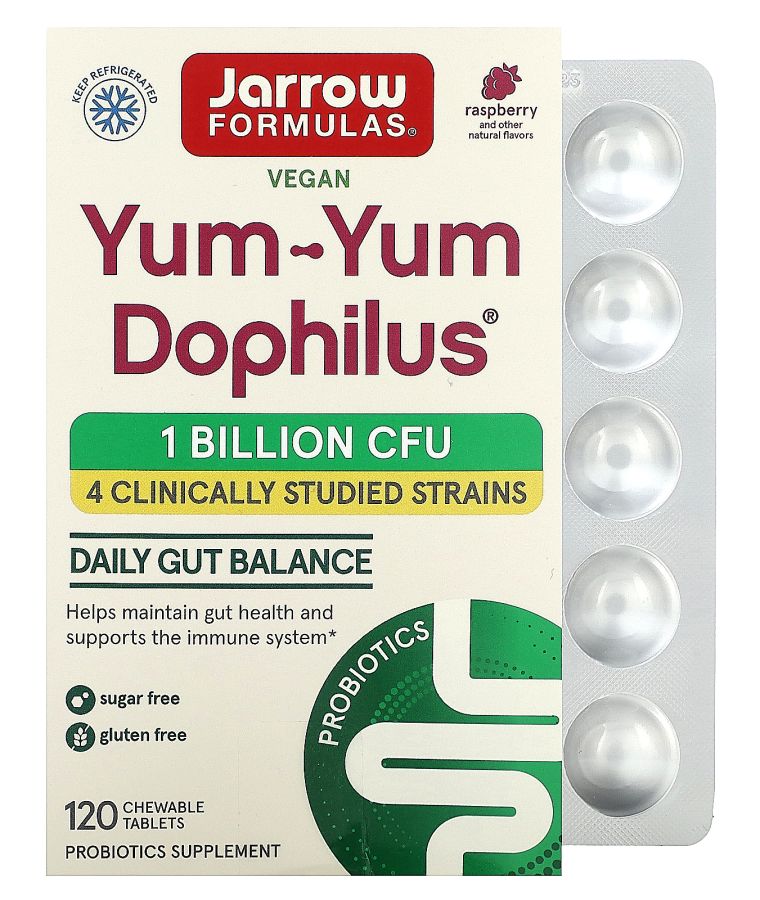 jarrow formulas Yum-Yum Dophilus Raspberry 1 Billion CFU 120 Chewable Tablets
