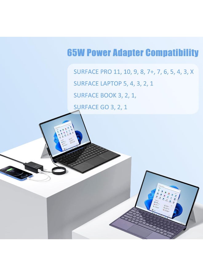 Zexen Surface Charger 65W Compatible with Microsoft Surface Laptop Charger Fit for Surface Pro 11 10 9 8 X 7+ 7 6 5 4 3 Power Supply with 5V 1A USB Charging Port for Phone & Accessories - Image 3