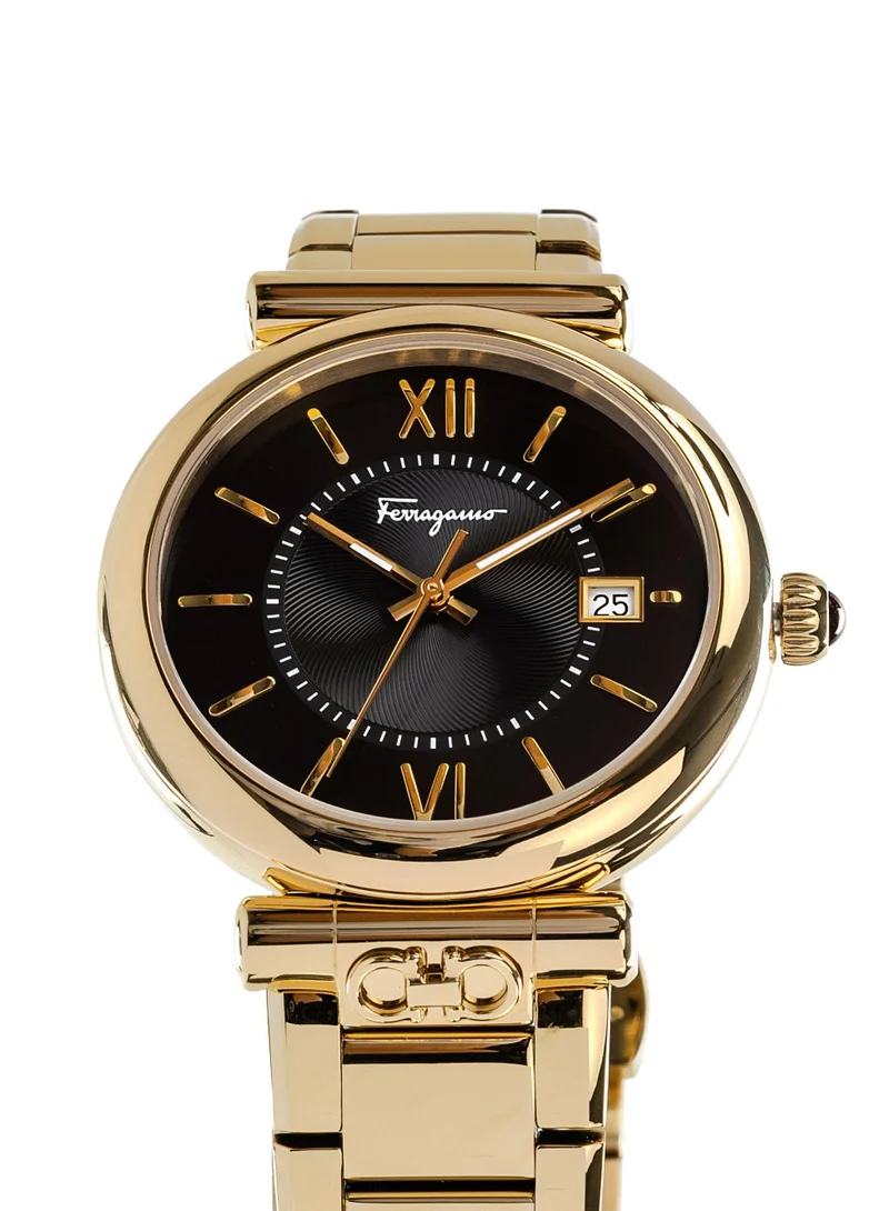 فيراغامو ساعة أورا كوارتز بقرص أسود