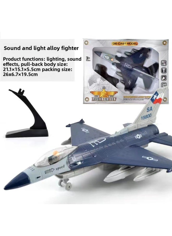 Light Sound Effect Pull Back Alloy Aircraft Model Children's Toys Aerospace Alloy Fighter-Color:Blue  - Image 1