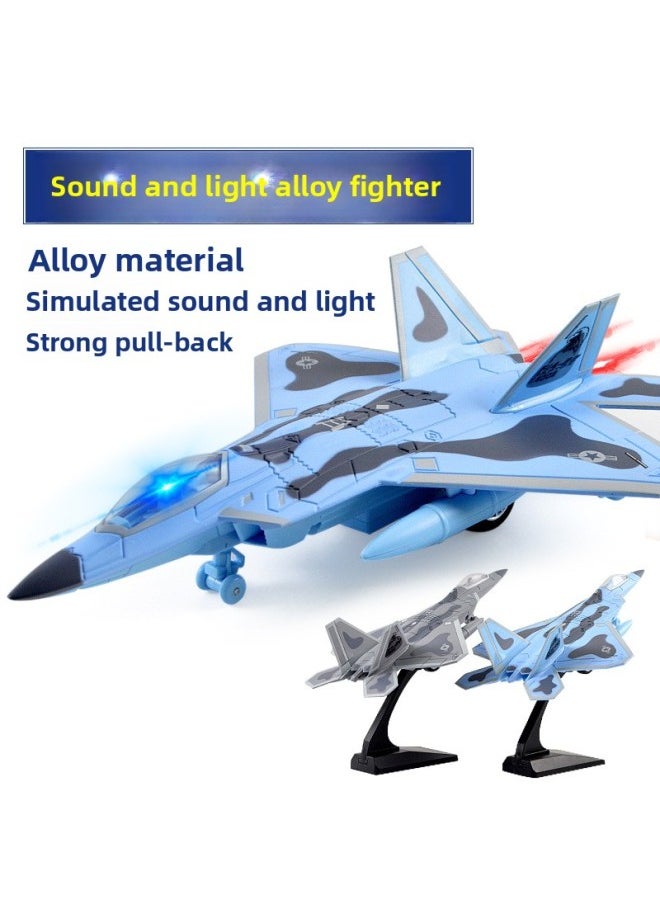 Light Sound Effect Pull Back Alloy Aircraft Model Children's Toys Aerospace Alloy Fighter-Color:Blue  - Image 4