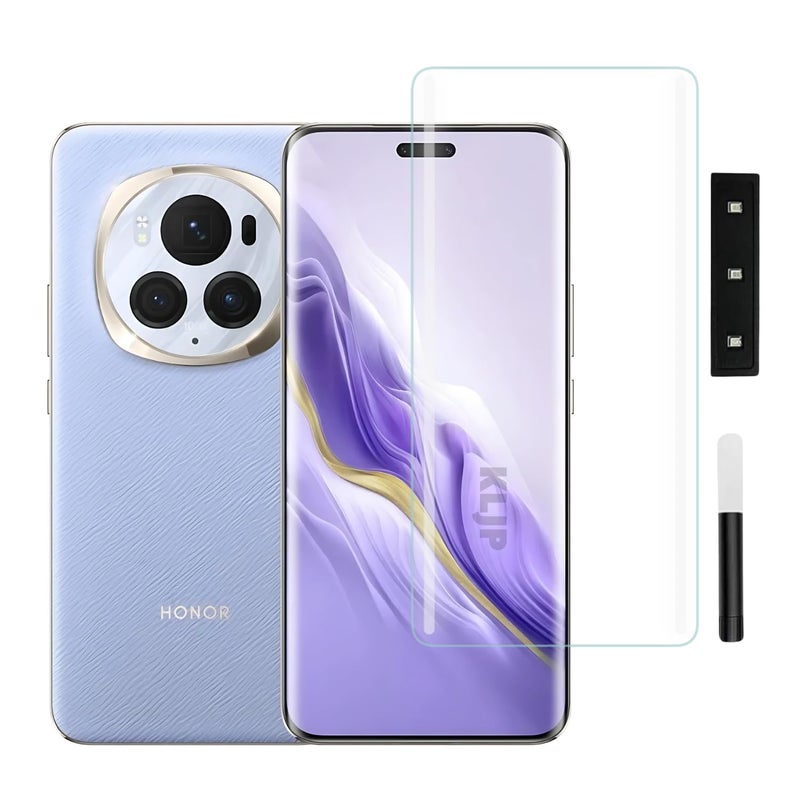 KLJP HD+ UV Tempered Glass Screen Protector Guard Compatible For Honor Magic 6 Pro (Pack of 1) Full Adhesive UV Curved Case Friendly HD+ Clarity - Image 1