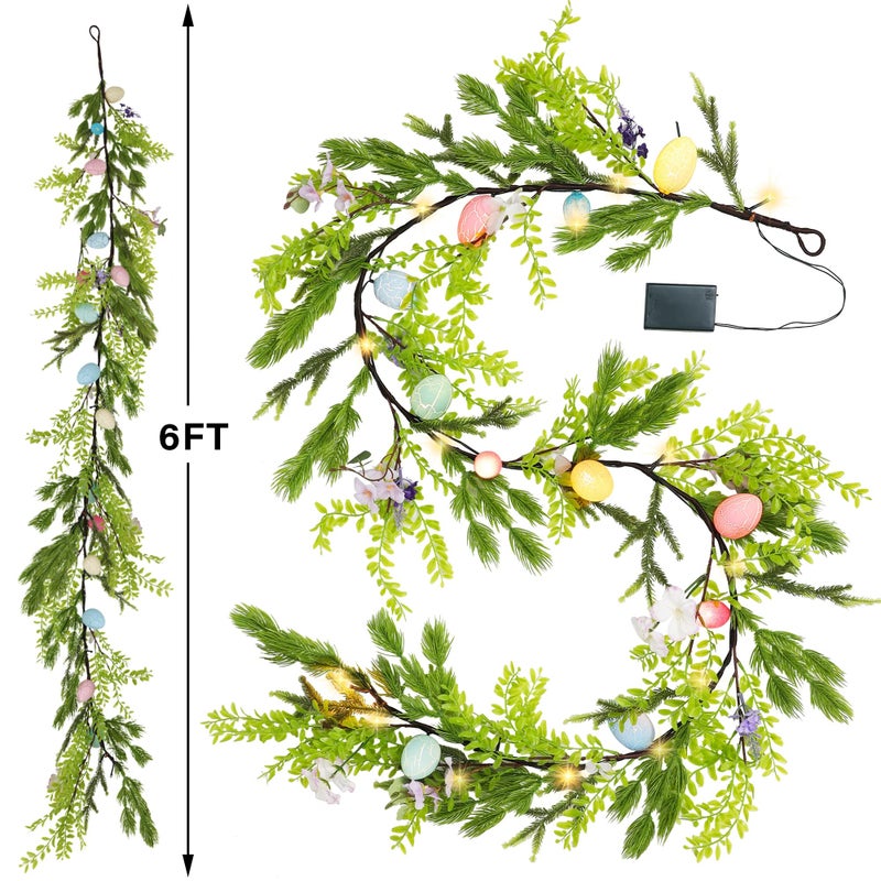 DR.DUDU 6 FT Lighted Easter Garland, Easter Decorations for Home, Egg Garland Spring Fireplace Mantel Decor, Indoor & Outdoor Holiday Parties Display - Image 3