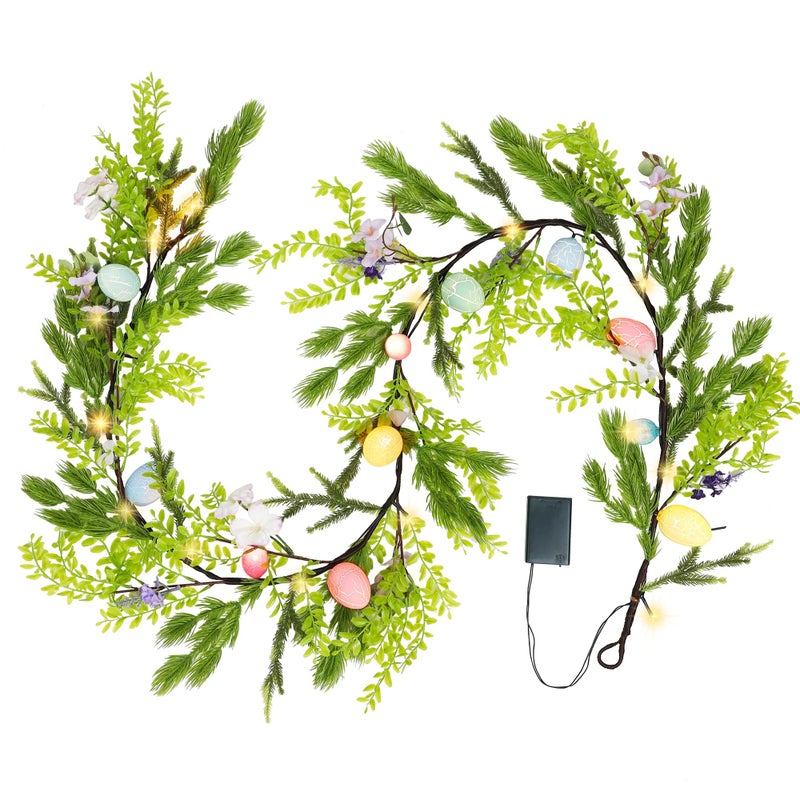 DR.DUDU 6 FT Lighted Easter Garland, Easter Decorations for Home, Egg Garland Spring Fireplace Mantel Decor, Indoor & Outdoor Holiday Parties Display - Image 1