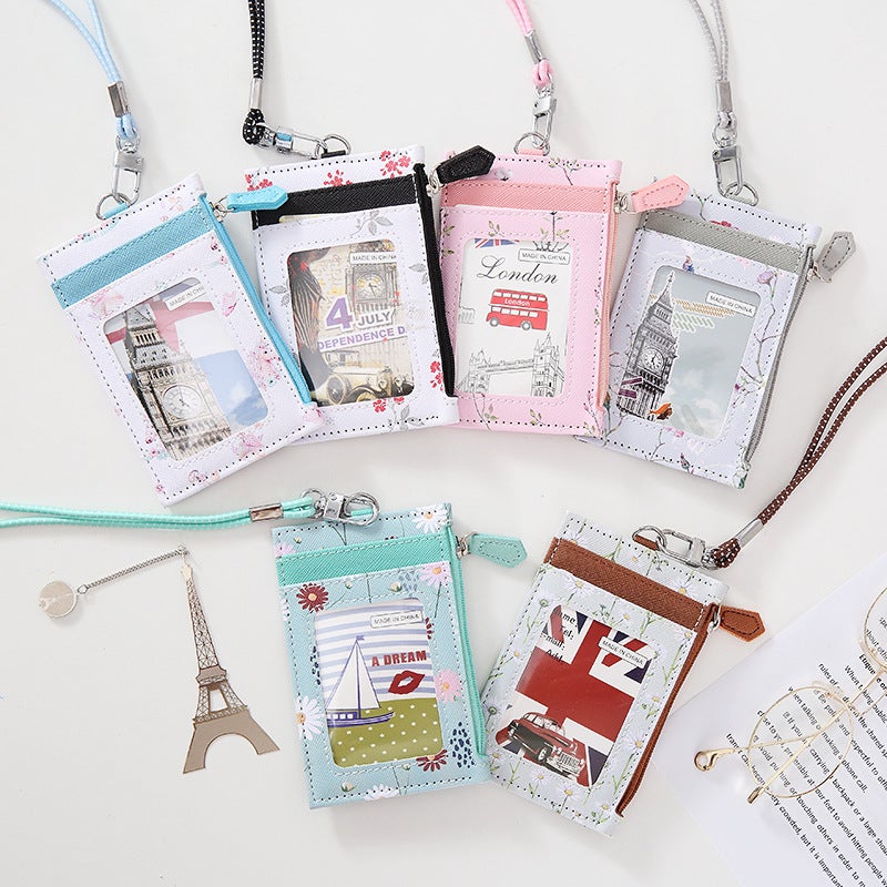 Korean Style PU Leather Card Sleeve Set with Lanyard – Multi-Functional Coin Purse for Students - Image 4