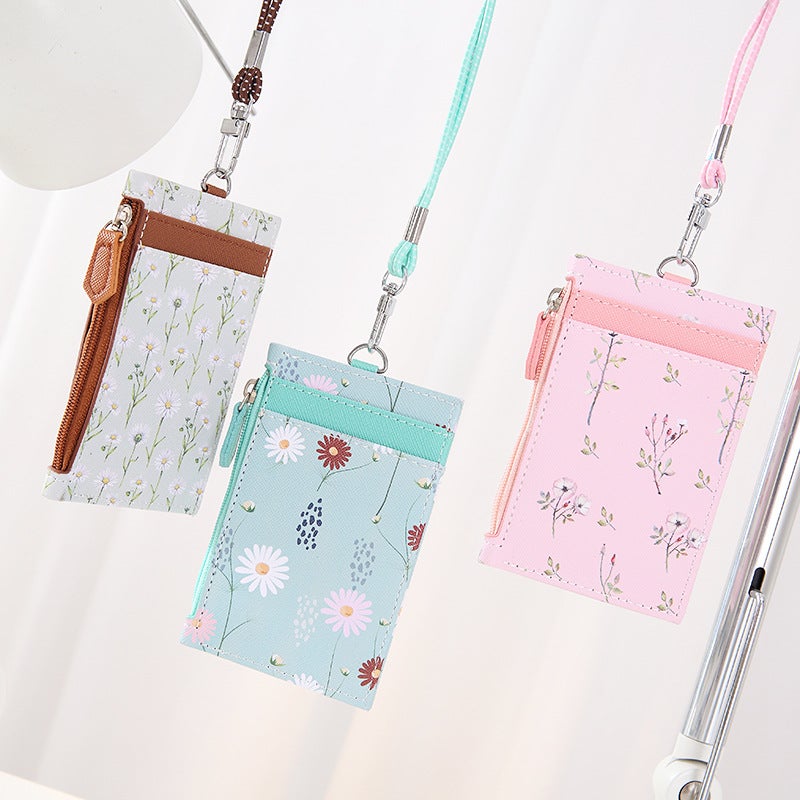 Korean Style PU Leather Card Sleeve Set with Lanyard – Multi-Functional Coin Purse for Students - Image 2