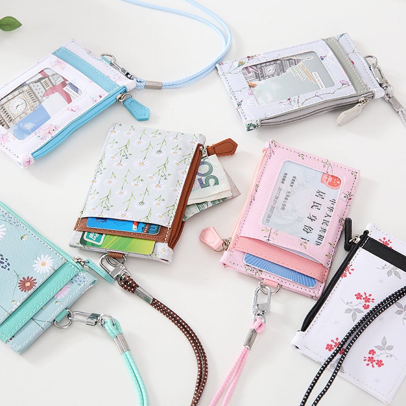 Korean Style PU Leather Card Sleeve Set with Lanyard – Multi-Functional Coin Purse for Students - Image 5