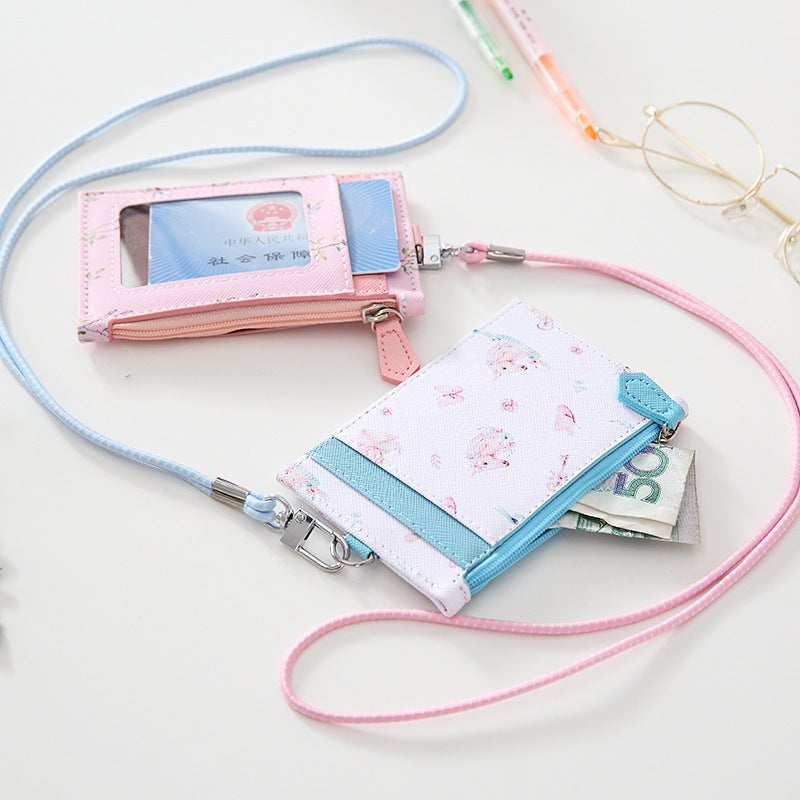 Korean Style PU Leather Card Sleeve Set with Lanyard – Multi-Functional Coin Purse for Students - Image 3