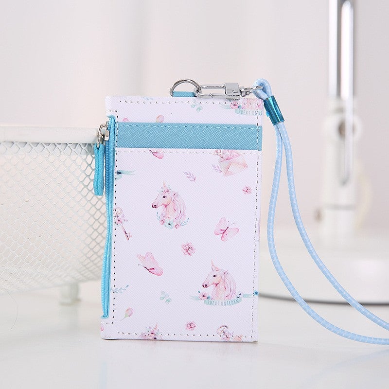 Korean Style PU Leather Card Sleeve Set with Lanyard – Multi-Functional Coin Purse for Students - Image 1