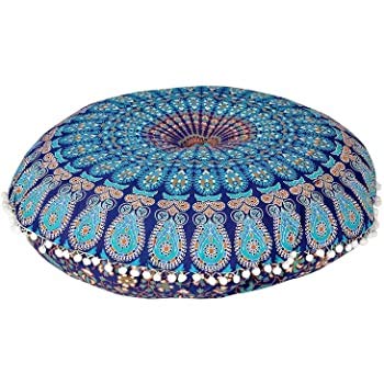 DRAVY HANDICRAFTS Tapestry Pouf Floor Cushion Cover Ottoman Without Filler Size 32 inches Round  - Image 1