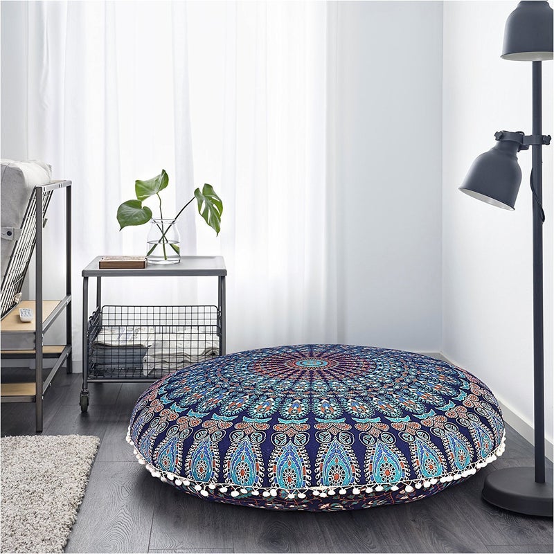 DRAVY HANDICRAFTS Tapestry Pouf Floor Cushion Cover Ottoman Without Filler Size 32 inches Round  - Image 4