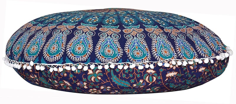 DRAVY HANDICRAFTS Tapestry Pouf Floor Cushion Cover Ottoman Without Filler Size 32 inches Round  - Image 3
