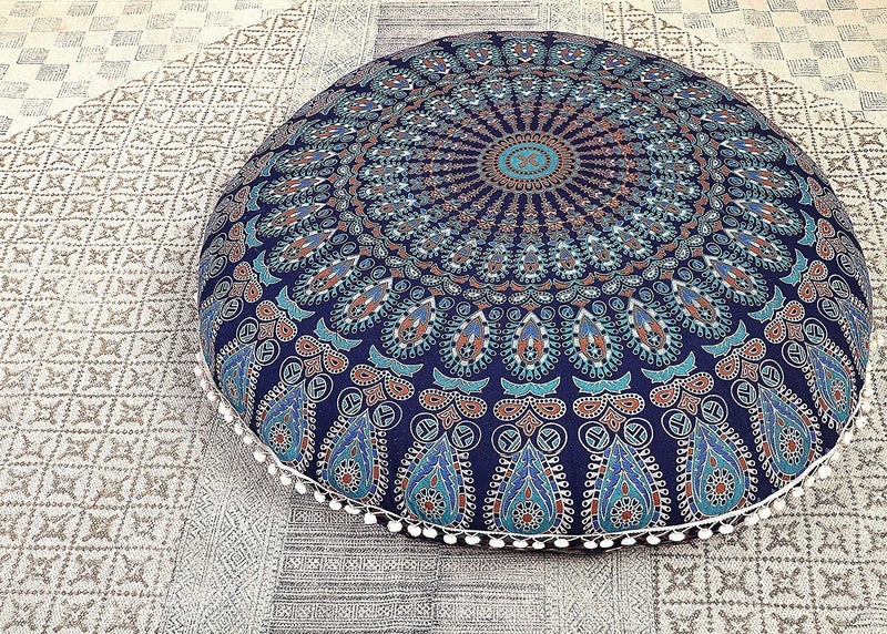 DRAVY HANDICRAFTS Tapestry Pouf Floor Cushion Cover Ottoman Without Filler Size 32 inches Round  - Image 2