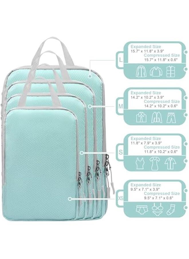 HOOKOR Compression Packing Cubes for Suitcases Travel Essentials 4 Set Expandable Travel Bags Organizer for Luggage (Blue)  - Image 4