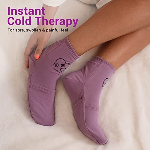 ZOMAPLE Cold Therapy Socks + Gel Packs, Purple, Medium – Soothe Burning Feet & Reduce Swelling – Hot/Cold Use, Touch Fasteners & Comes with 2 Large & 2 Small Gel Packs – Versatile Foot Ice Pack Wrap - Image 3