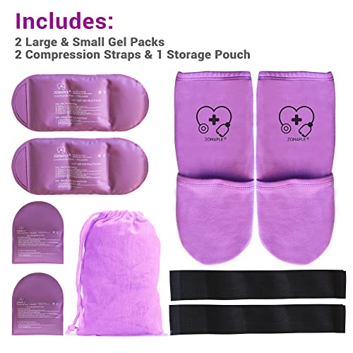 ZOMAPLE Cold Therapy Socks + Gel Packs, Purple, Medium – Soothe Burning Feet & Reduce Swelling – Hot/Cold Use, Touch Fasteners & Comes with 2 Large & 2 Small Gel Packs – Versatile Foot Ice Pack Wrap - Image 4