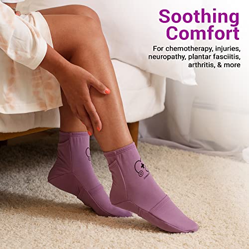 ZOMAPLE Cold Therapy Socks + Gel Packs, Purple, Medium – Soothe Burning Feet & Reduce Swelling – Hot/Cold Use, Touch Fasteners & Comes with 2 Large & 2 Small Gel Packs – Versatile Foot Ice Pack Wrap - Image 2