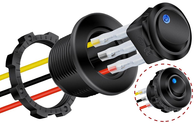 DaierTek Round Rocker Switch Shell 12V Lighted 3 Pin with Blue LED 12 Volt DC Rocker Toggle Switch for Automotive Car Truck ON Off 20A SPST - Image 1