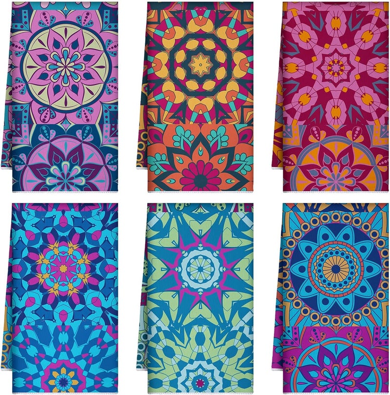 Boyiee Set of 6 Mandala Kitchen Towels Absorbent Boho Dish Towels 24 x 16 Inches Multicolor Hand Dishcloths Mandala Lover Gifts for Farmhouse Kitchen Bathroom Decorations - Image 1