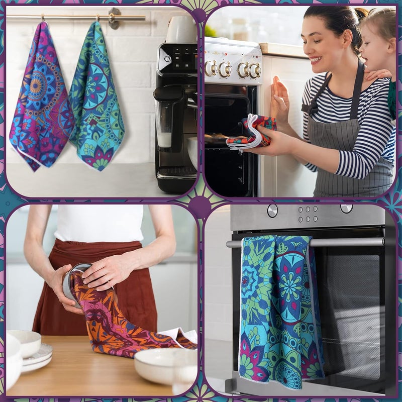 Boyiee Set of 6 Mandala Kitchen Towels Absorbent Boho Dish Towels 24 x 16 Inches Multicolor Hand Dishcloths Mandala Lover Gifts for Farmhouse Kitchen Bathroom Decorations - Image 4