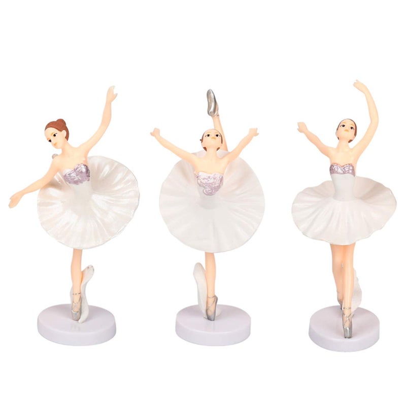 HYSTYLE 3 Pcs White Dancing Ballerina Girl Figurine Ballerina Girl Cake Topper Plant Pot Craft Dollhouse Cake Decoration - Image 3