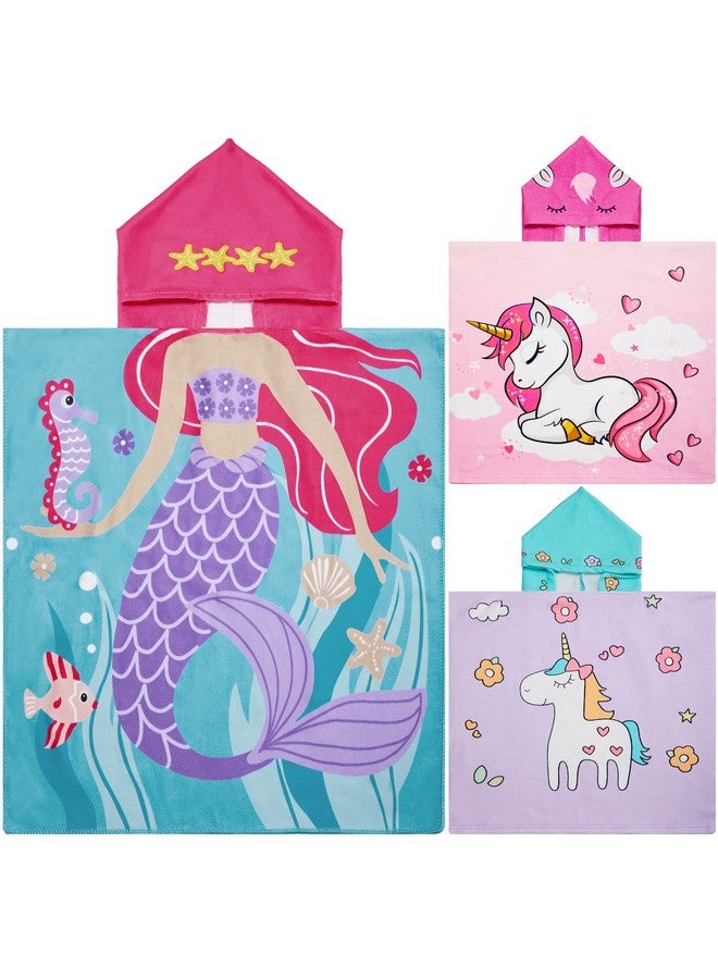 Chumia 3 Pack Kids Hooded Towel Baby Beach Bath Towel For Girls Boys Thicker Toddler Swim Towels Ponchos With Hood Cotton Pool Bath Towels Poncho (Mermaid Unicorn47 X 24 Inch) - Image 1
