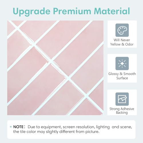 Commomy Peel and Stick Tile Backsplash - 10 Pcs of 12'' x 12'' Vertical 3D Peel and Stick Backsplash for Kitchen and Bathroom Interior Wall Tile, Pink (Glossy Surface, Covers 10 sq.ft) - Image 3