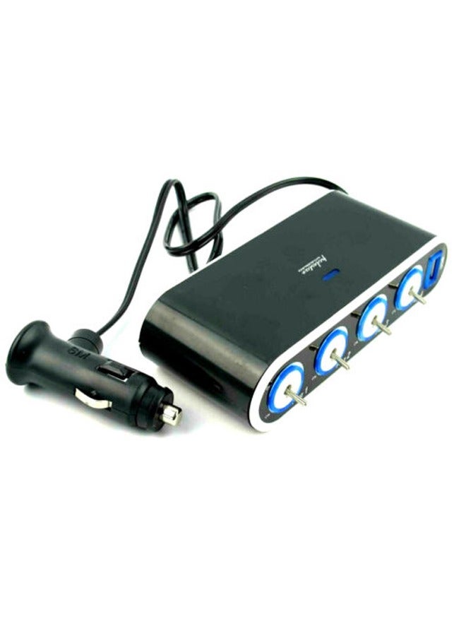 Taimi 4 Way Car Cigarette Lighter Socket Splitter + USB + LED Light Control, Blac H1A9 - Image 2