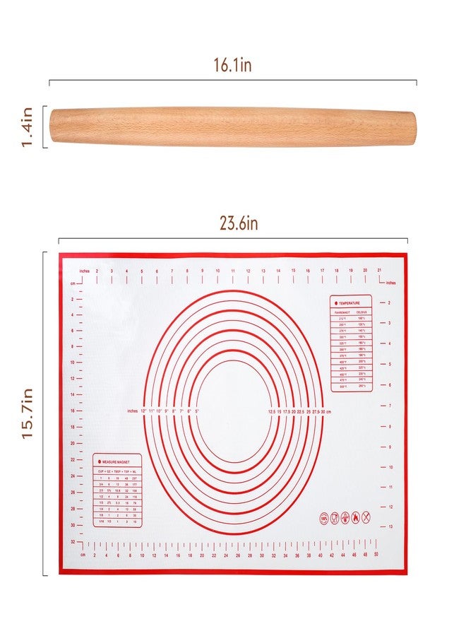 Quellance Wood French Rolling Pin for Baking, QUELLANCE Wooden Dough Roller with Silicone Baking Mat, Beech Wood Rolling Pins for Baking Dough, Pizza, Pie, Pastries, Pasta and Cookies,Red Pastry Mat - Image 3