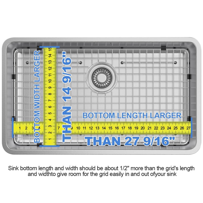 Fritoing Sink Bottom Grid 27-1/2" x 14-1/4", Centered Drain with Corner Radius 3-1/2", stainless steel for sink protectors for kitchen sink - Image 5