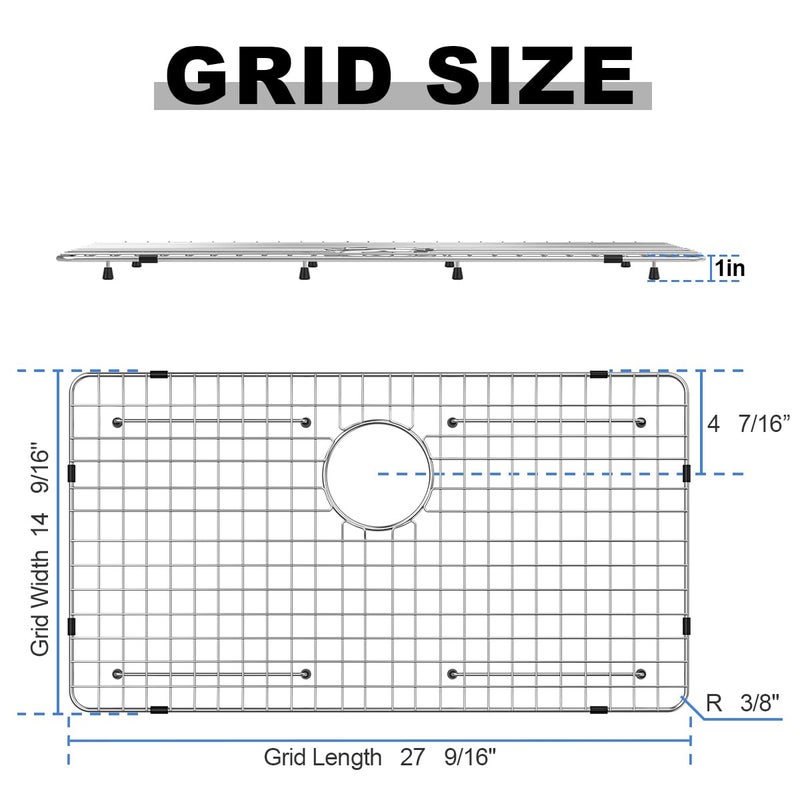 Fritoing Sink Bottom Grid 27-1/2" x 14-1/4", Centered Drain with Corner Radius 3-1/2", stainless steel for sink protectors for kitchen sink - Image 2