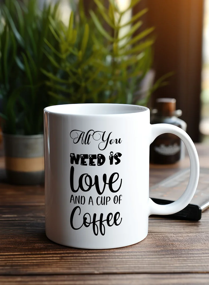 LOWHA 11 oz Ceramic Mug with All You Need is Love And A Cup of Coffee Design