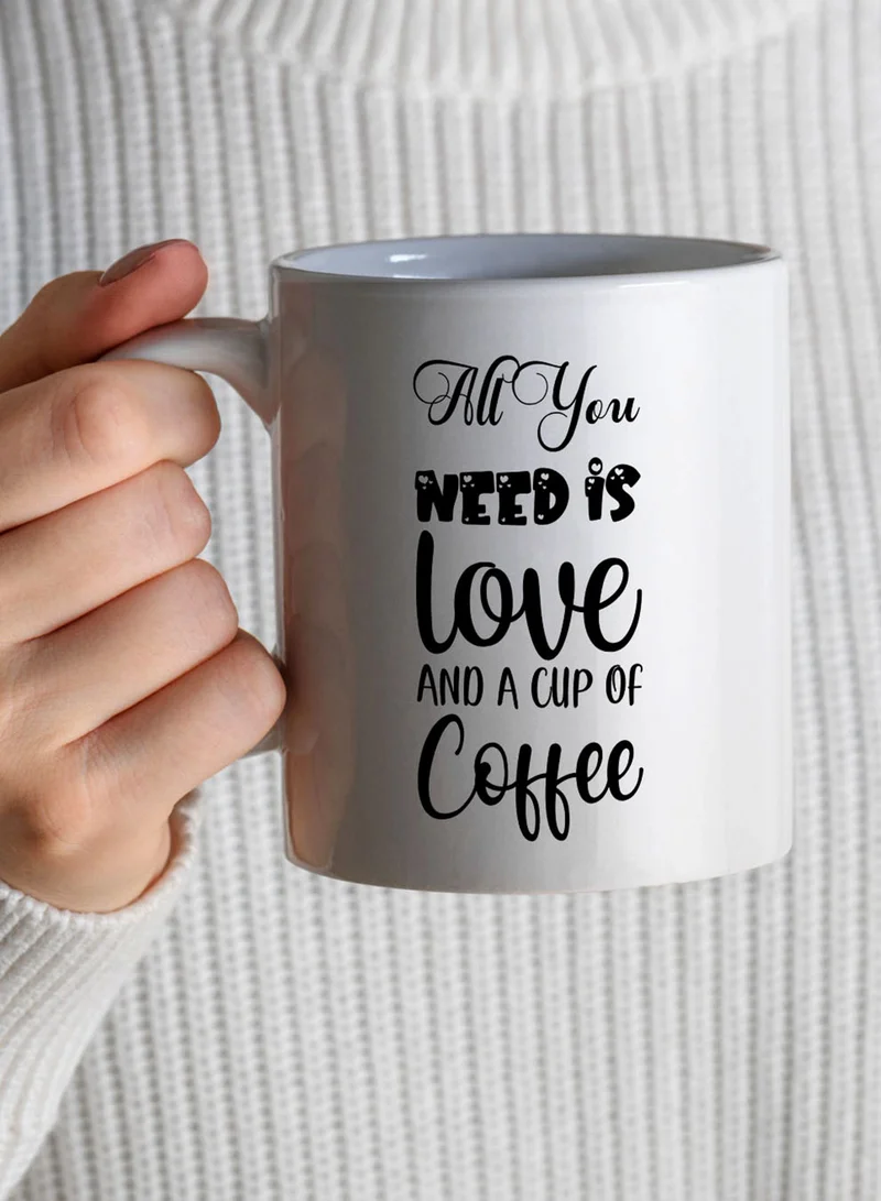LOWHA 11 oz Ceramic Mug with All You Need is Love And A Cup of Coffee Design