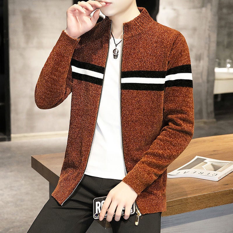 Z Sweater Jacket Mens Student Korean Style Trendyy Zipper Cardigan Knitwear Mens Youth Casual Versatile Wool 06 caramel [soft and comfortable]
