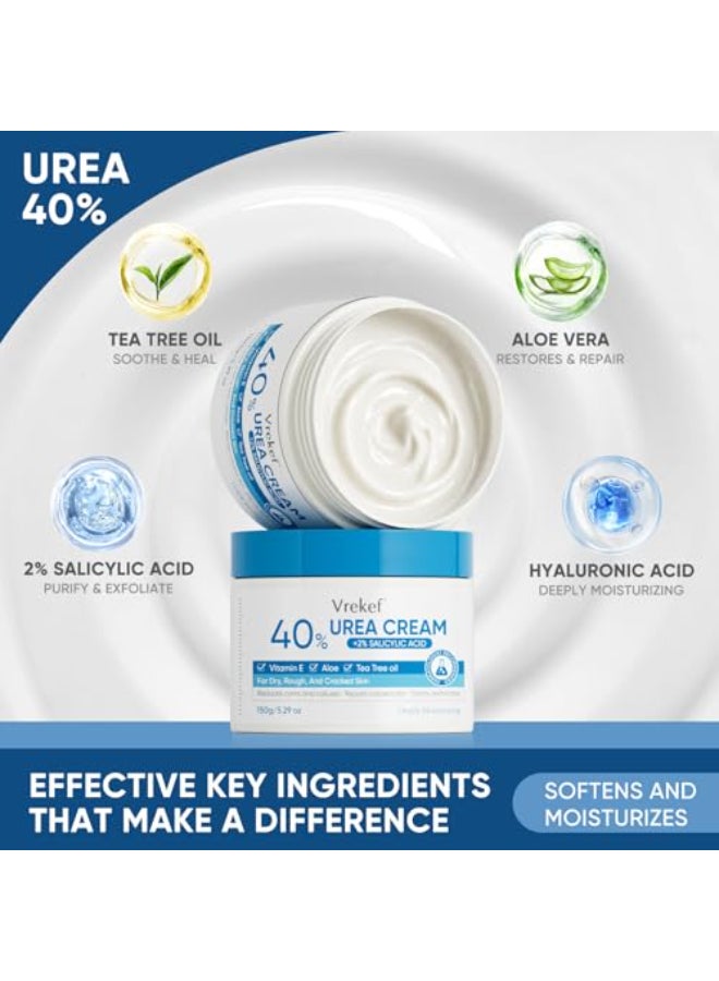 VREKEF Urea Cream 40 Plus Salicylic Acid 2 Urea Cream 40 Percent for Feet Maximum Strength Foot Cream for Dry Heels Cracked - Image 3