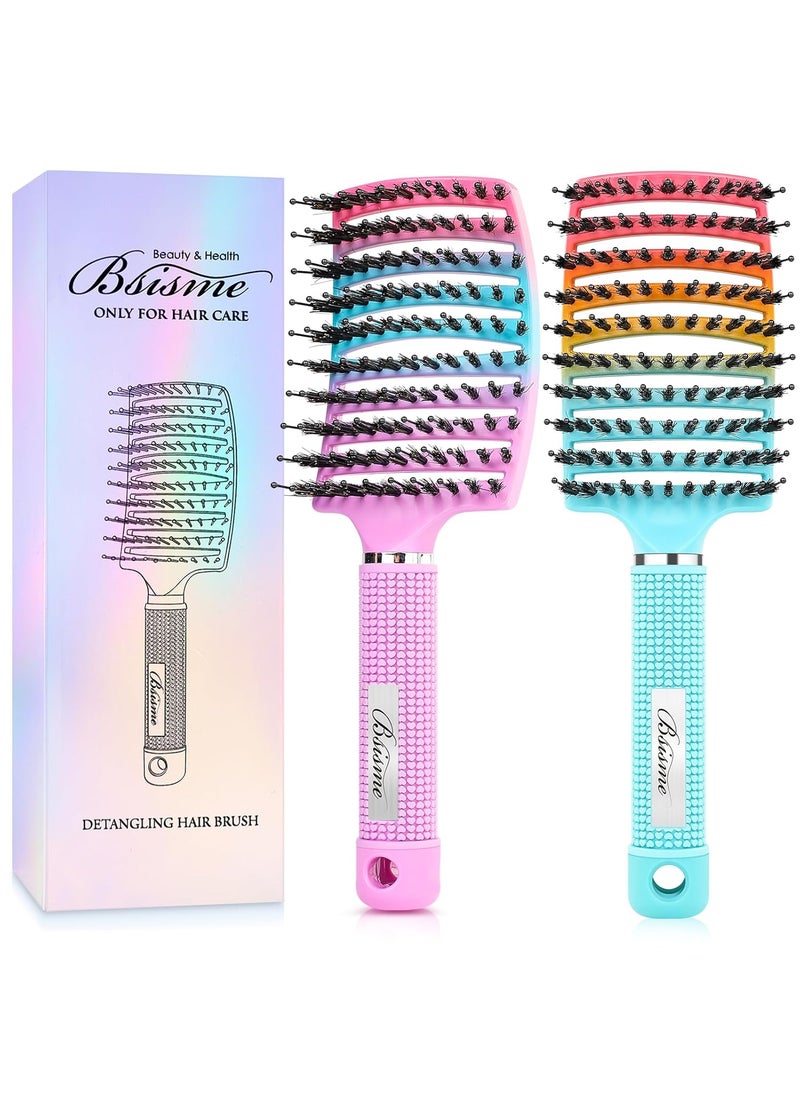 Bsisme - Boar Bristle Hair Brush Curved Vented Detangler Brush Faster Blow Drying Paddle Detangling Brush for Women Men Kids Wet Dry Long Curly Thick Straight Hair Make Hair Shiny and HealthierPurpleGreen - Image 1