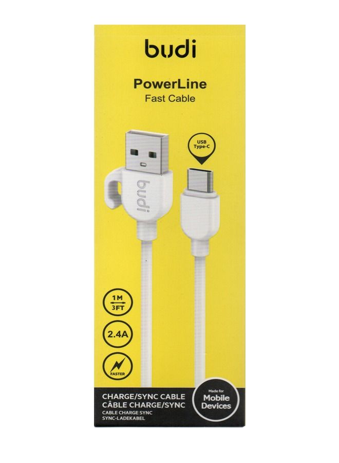 budi كابل بيانات من النوع C بقوة 2.4 أمبير مع شحن سريع من Budi بطول 1 متر DC227T10W - أبيض - Image 2