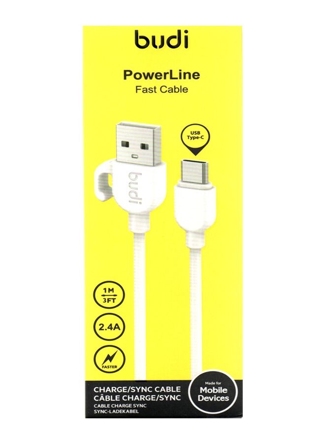 budi كابل بيانات من النوع C بقوة 2.4 أمبير مع شحن سريع من Budi بطول 1 متر DC227T10W - أبيض - Image 1