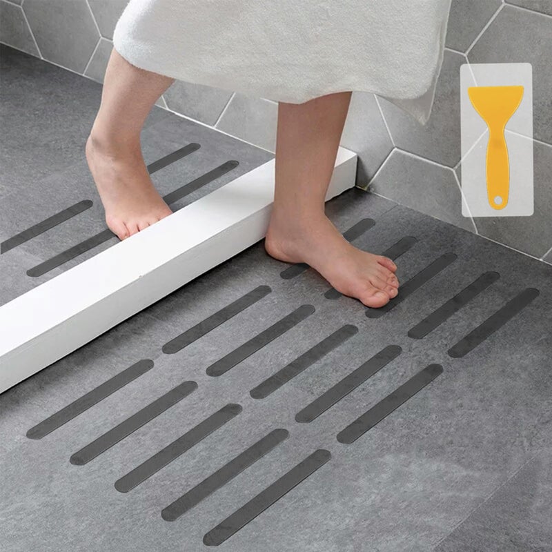 Kyerivs Anti Slip Strips Safety Shower Treads Stickers  24 Pcs Bathtub Non Slip Stickers Anti Skid Tape for ShowerTubSteps FloorStrength Adhesive Grip Appliques for BabySeniorAdult Gray 8 x 08In