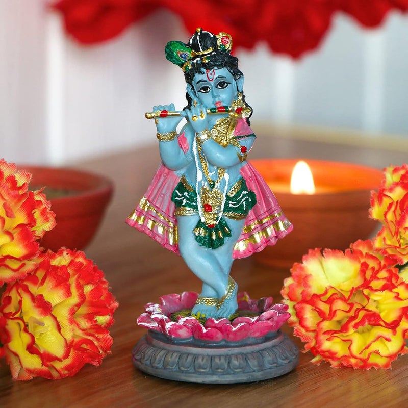 alikiki Hindu God Krishna Idol - 3.9”H Indian Little Krishna Statue for Car Dashboard Home Office Temple Mandir Altar Pooja Item Diwali Puja Figurine - Image 2