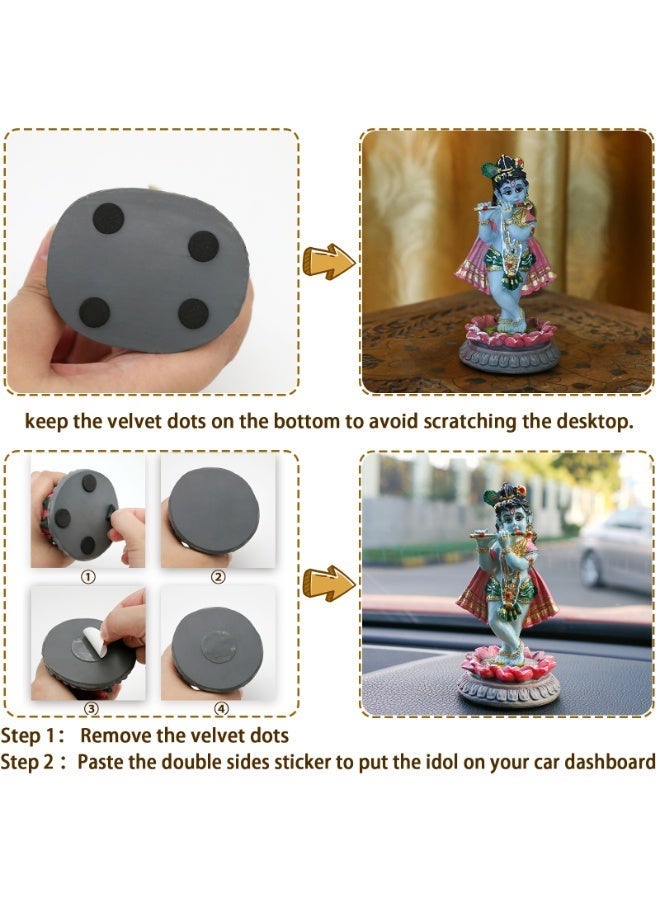 alikiki Hindu God Krishna Idol - 3.9”H Indian Little Krishna Statue for Car Dashboard Home Office Temple Mandir Altar Pooja Item Diwali Puja Figurine - Image 5