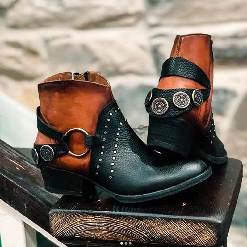 Round Toe Low Heel Colorblock Large Size Women'S Fashion Boots Ankle Boots - Image 3