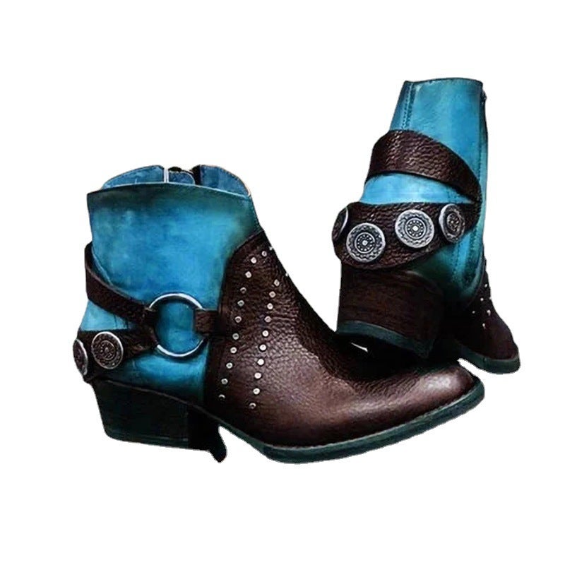 Round Toe Low Heel Colorblock Large Size Women'S Fashion Boots Ankle Boots - Image 5