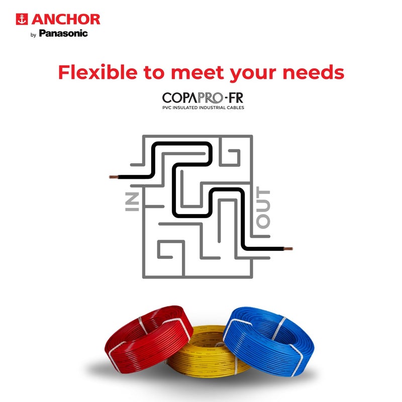 Anchor Anchor by Panasonic 6 mm COPAPro FR Electrical Wire 90 Meter Fire Resistant Single Core PVC insulated Pure Copper Wire Anti Rodent Anti Termite Flexible Wire for Connections BLUE 96142BU02  - Image 2
