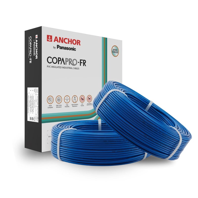 Anchor Anchor by Panasonic 6 mm COPAPro FR Electrical Wire 90 Meter Fire Resistant Single Core PVC insulated Pure Copper Wire Anti Rodent Anti Termite Flexible Wire for Connections BLUE 96142BU02  - Image 1