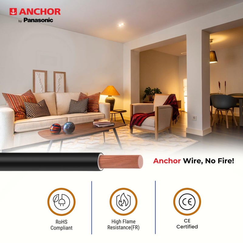 Anchor Anchor by Panasonic 6 mm COPAPro FR Electrical Wire 90 Meter Fire Resistant Single Core PVC insulated Pure Copper Wire Anti Rodent Anti Termite Flexible Wire for Connections BLUE 96142BU02  - Image 4