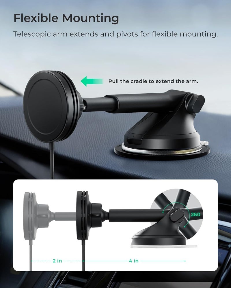 iOttie Velox Qi2 Mini 15W Wireless Charger Car Mount - Dash & Windshield Car Phone Holder - MagSafe Compatible iPhone Mount for Qi2 Smartphones (iPhone12 13 14 15 16 and 17) - Car Charger Included - Image 5