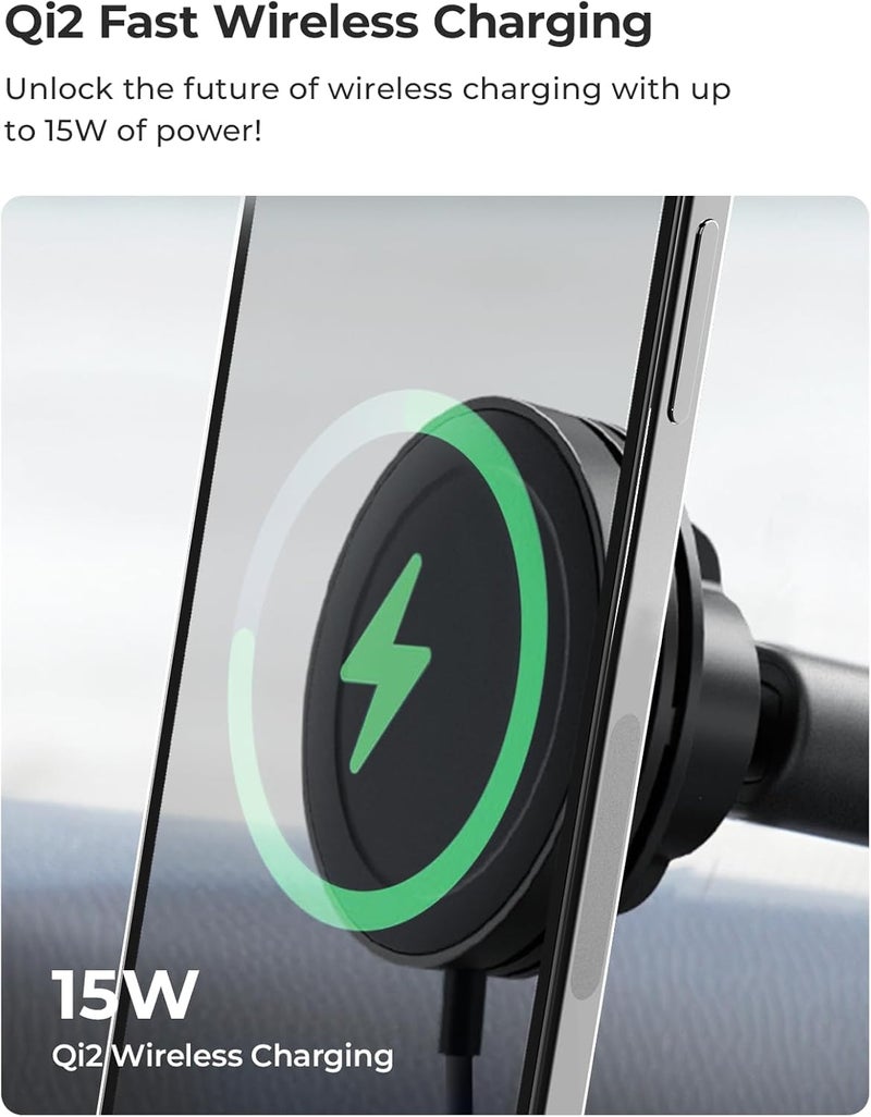 iOttie Velox Qi2 Mini 15W Wireless Charger Car Mount - Dash & Windshield Car Phone Holder - MagSafe Compatible iPhone Mount for Qi2 Smartphones (iPhone12 13 14 15 16 and 17) - Car Charger Included - Image 2
