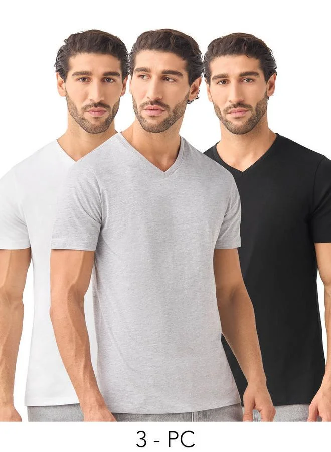 Splash FAV Set of 3   Slim Fit V neck T shirt with Short Sleeves